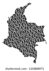 Colombia map composition of dollar symbols and round points in different sizes. Abstract vector wealth and GDP Colombia map.