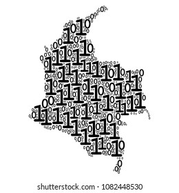 Colombia Map composition icon of binary digits in various sizes. Vector digital symbols are grouped into Colombia Map collage design concept.