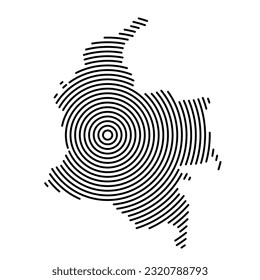 Colombia, map country from futuristic concentric black circles