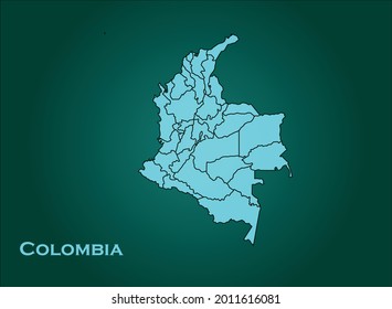 Colombia map cyan Color on Green Backgound