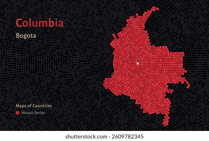 Colombia Map in a Decorative Mosaic Design Featuring Bogotá