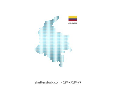 Colombia map design blue circle, white background with Colombia flag. 