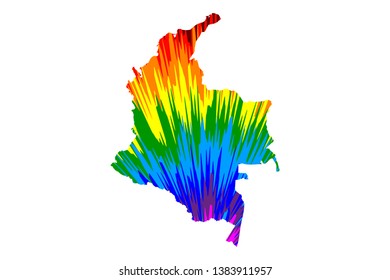 Colombia - map is designed rainbow abstract colorful pattern, Republic of Colombia map made of color explosion,