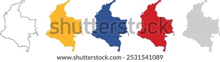 Colombia map detailed in outline, flat, and dotted style