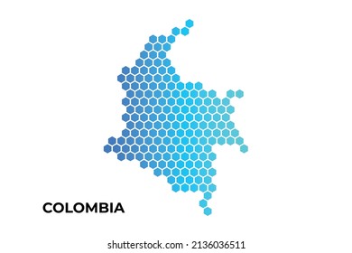 Colombia map digital hexagon shape on white background vector illustration