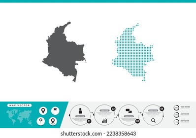 Kolumbien-Karte der Punkte Grau und Grün für die Präsentation. Setzen Sie ein paar Pixel kreatives Konzept für Infografik.