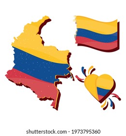 colombia map with flag and heart
