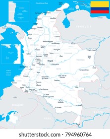 Colombia map and flag - High Detailed Vector Illustration