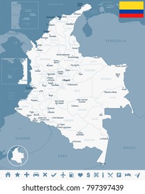 Colombia map and flag - High Detailed Vector Illustration