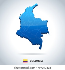 Colombia map and flag - High Detailed Vector Illustration