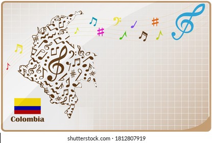 Colombia map flag made from music notes. 