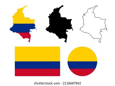 colombia map flag set vector