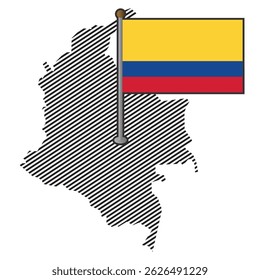 Mapa da Colômbia com bandeira. Ilustração vetorial