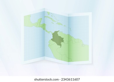 Colombia map, folded paper with Colombia map. Vector illustration.