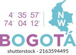 Colombia, map, gps coordinates, lettering, color