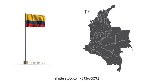 Colombia map. gray country vector map, and flag 3d illustration.