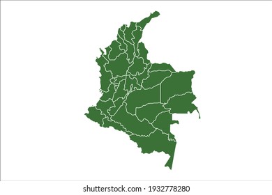 Colombia Map Green Color on White Backgound