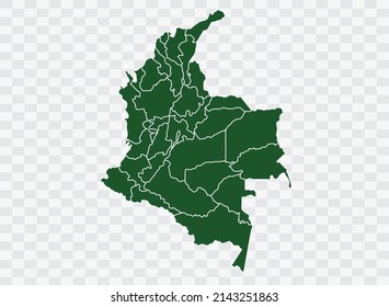 Mapa colombiano de color verde sobre la Png de fondo blanco