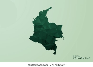 Colombia Map - Green Polygon Style Vector Illustration, Low Poly Geometric Design with Clean Silhouette on soft green Background.