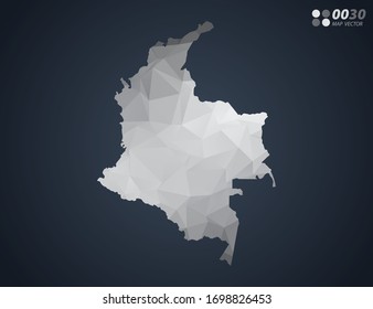 Colombia map grey polygon red triangle mosaic with dark background. style gradient vector.