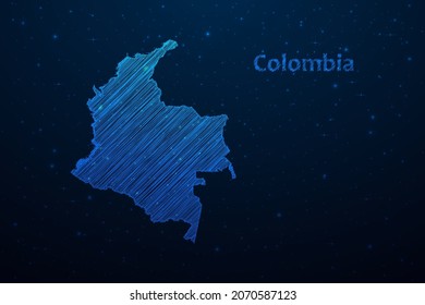Colombia map hand drawn scribble sketch.Vector map in futuristic style on dark blue space background. Vector illustration.