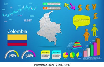colombia map info graphics - charts, symbols, elements and icons collection. Detailed colombia map with High quality business infographic elements.