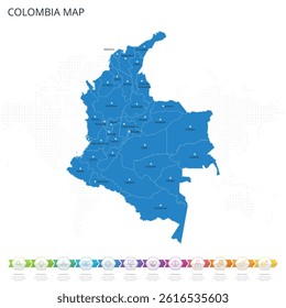Colombia Map - Infographic detailed map with regions and cities of the country. Vector illustration EPS10.