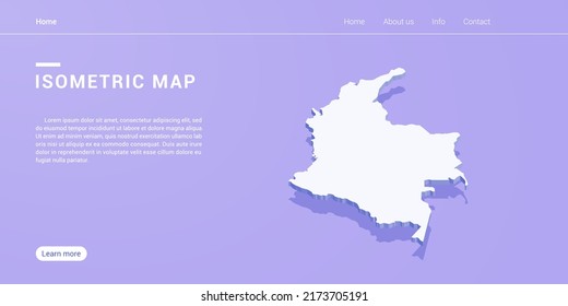 Mapa colombiano de ilustración vectorial púrpura isométrica. Plantilla de diseño de banners Web.