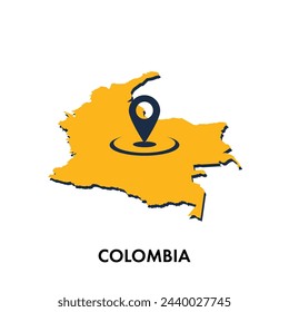 Mapa de Colombia con ubicación PIN aislado sobre fondo blanco, concepto de explorar, y diseño de ilustración vectorial de viaje