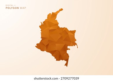 Mapa da Colômbia - Ilustração do vetor do polígono baixo na cor laranja, estilo geométrico limpo, isolado no fundo branco.