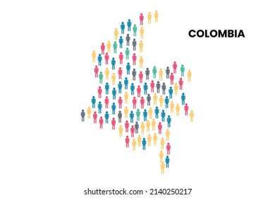 Colombia Map made by a group of people, Population. Globalization. People from different countries