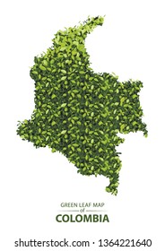 colombia map made up of green leaf on white background vector illustration of a forest is conceptual of the global green environmental issues worldwide