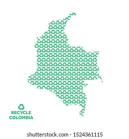 Colombia map made from recycling symbol. Environmental concept