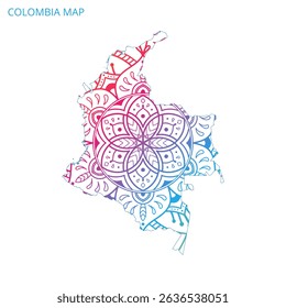 Colombia Map Mandala with Colorful Details Textured Vector Design Template on White Background.