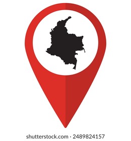 Mapa de Colombia. Mapa de Colombia en el mapa pin icono color rojo aislado