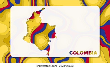 Colombia Map with Paper Cut Waves Background Shape perfect for Greeting Card, Desktop Wallpaper, and Banner