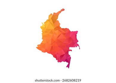 Mapa de Colombia - Ilustración vectorial de estilo polígono en degradado naranja y rosa, diseño geométrico de bajo poli, aislado sobre fondo blanco para infografías y Educación.