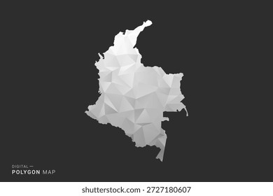 Colombia Mapa - Ilustración vectorial de estilo polígono en diseño geométrico de bajo poli negro, gris y blanco, silueta mínima, aislado para infografía.