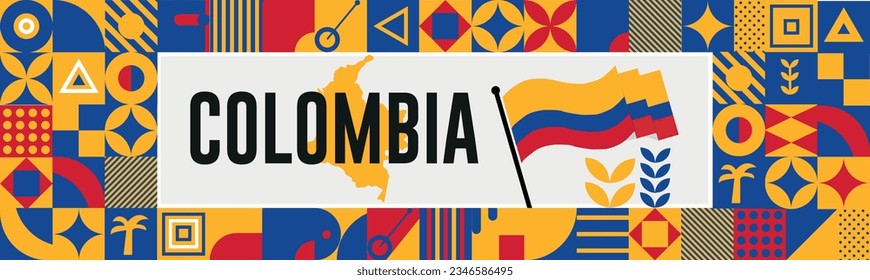 COLOMBIA Map and raised fists. National day or Independence day design for COLOMBIA celebration. Modern retro design with abstract icons. Vector illustration.