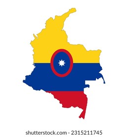 Silhouette de mapa de Colombia con bandera aislada en fondo blanco