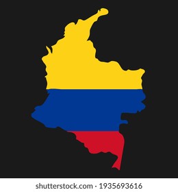 Colombia map silhouette with flag on black background