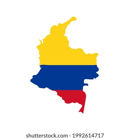 Silhouette de mapa de Colombia con bandera sobre fondo blanco