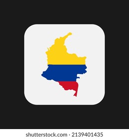 Silhouette de mapa de Colombia con bandera sobre fondo blanco