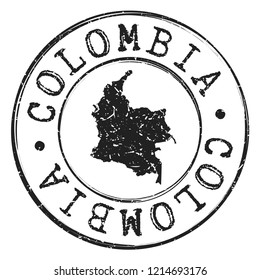 Colombia Map Silhouette. Postal Passport Stamp Round Vector Icon Seal Badge Illustration.