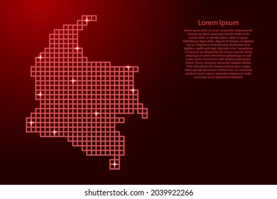Colombia map silhouette from red mosaic structure squares and glowing stars. Vector illustration.
