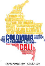 Colombia map silhouette vector tag cloud