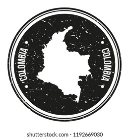 Colombia Map Symbol. Round Design Stamp Travel and Business Vector.