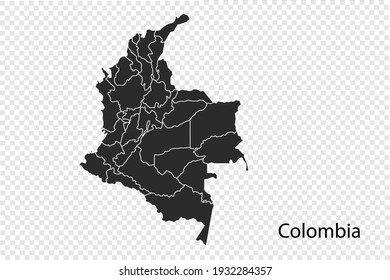 Colombia map vector, black color. isolated on transparent background
