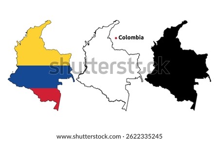 Colombia Map Vector - Country Outline, Flag Inside Map, Blank and Silhouette Version