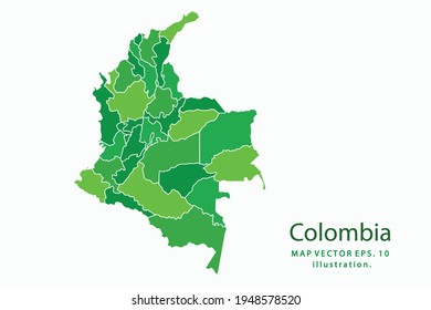 Colombia map. Vector eps10. green color. on white backgrounds.